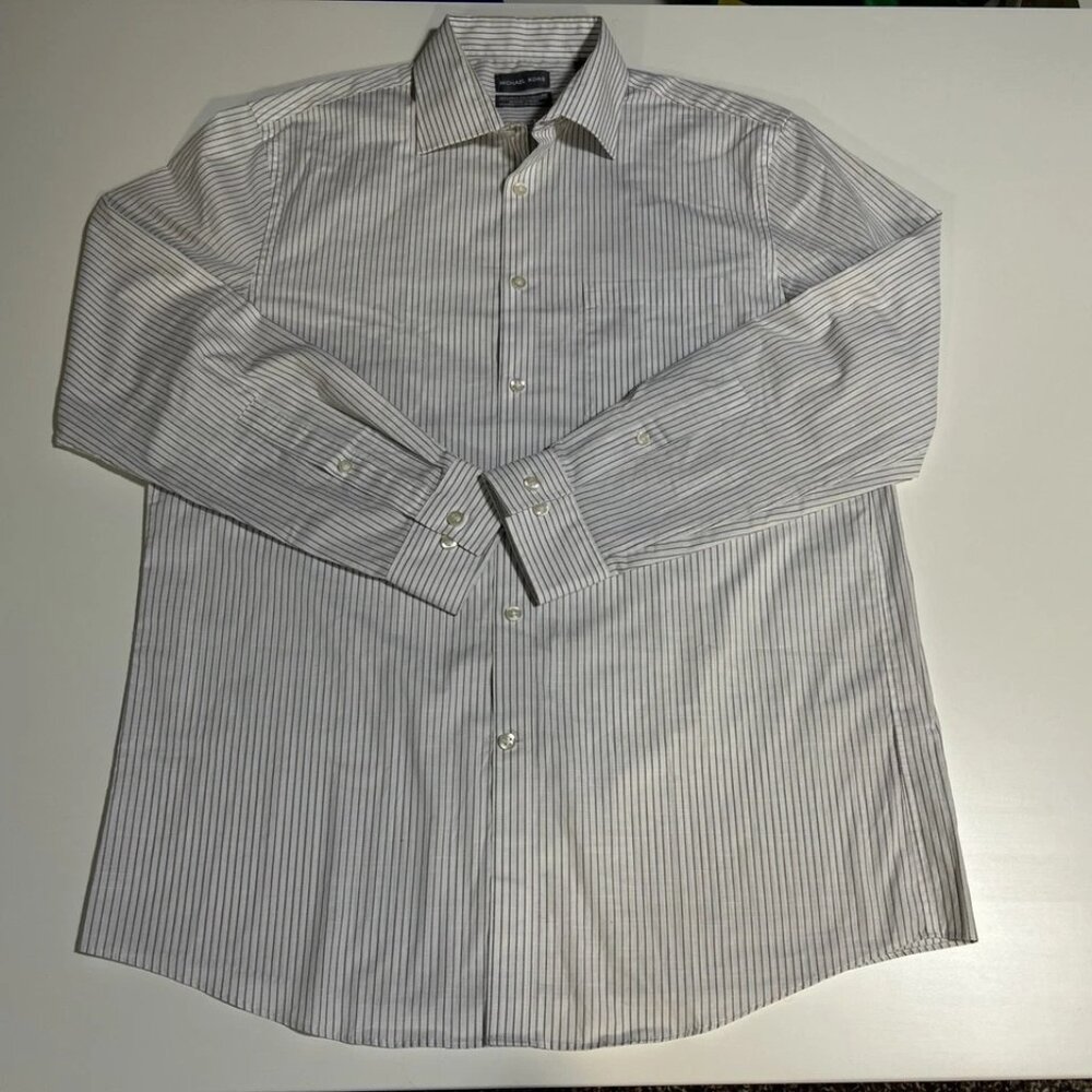 Michael Kors Men's Shirt with White and Gray Stripes